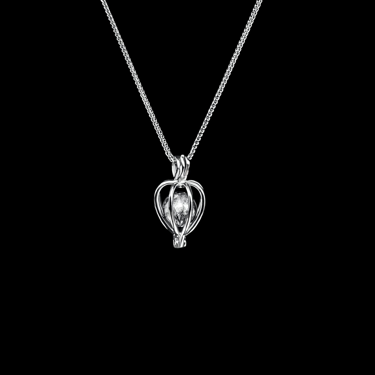 Meteorite Bead Heart Cage Necklace