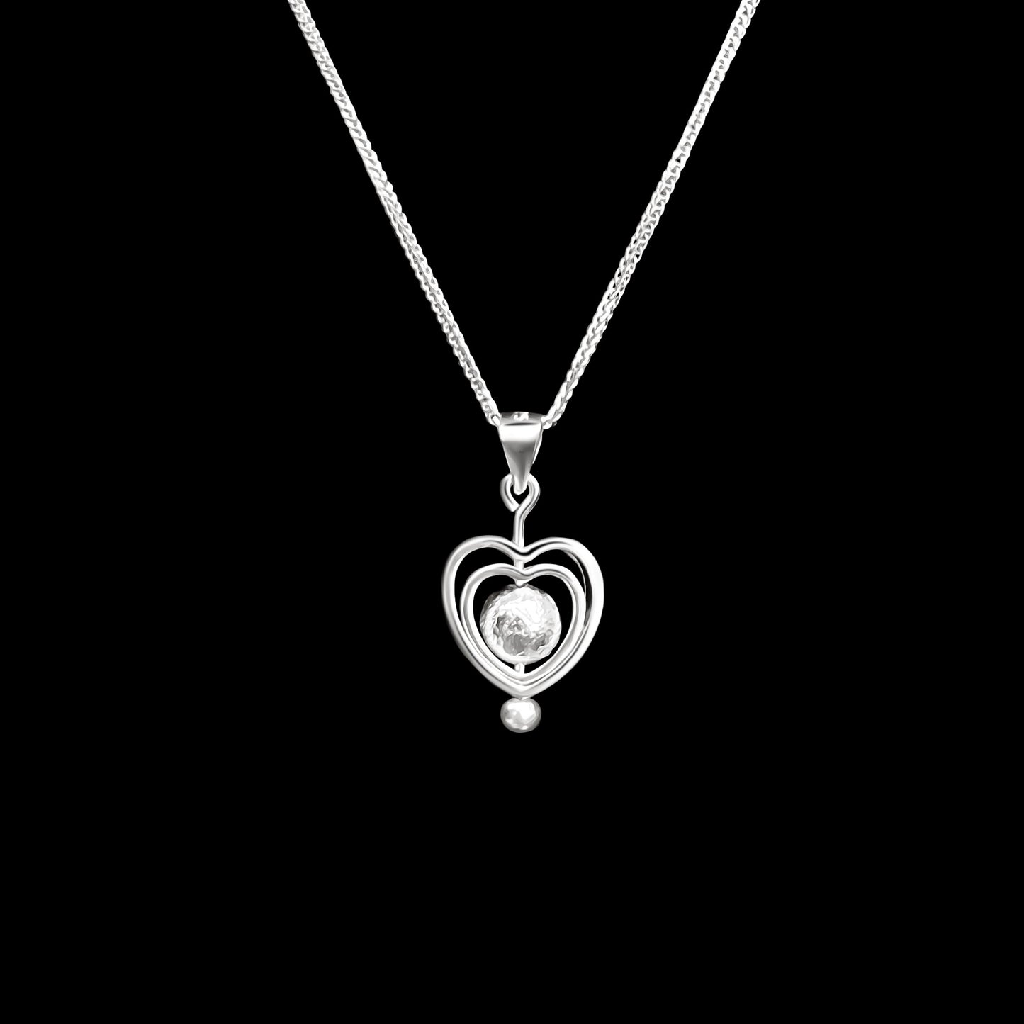 Meteorite Bead Double Heart Necklace