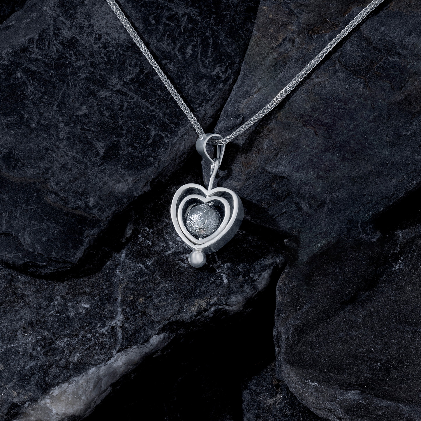 Meteorite Bead Double Heart Necklace
