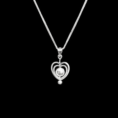 Meteorite Bead Double Heart Necklace