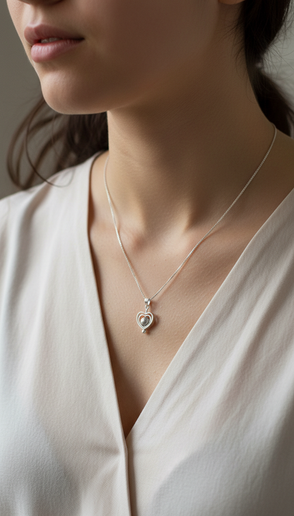 Meteorite Bead Double Heart Necklace