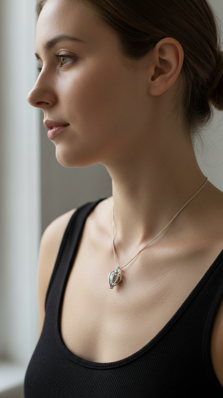 Meteorite Bead Heart Cage Necklace