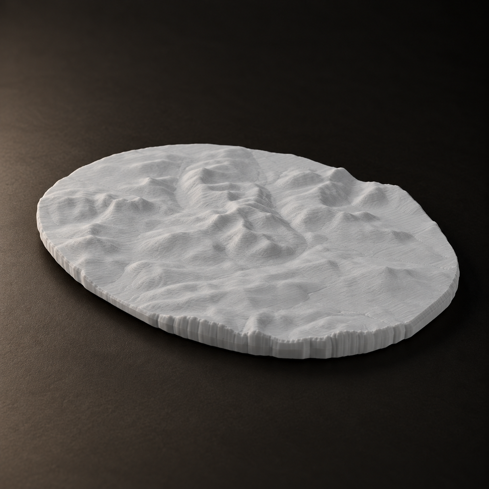 Illustrative matte PLA print based on the generated Llanberis, Eryri terrain design; actual FDM finish varies